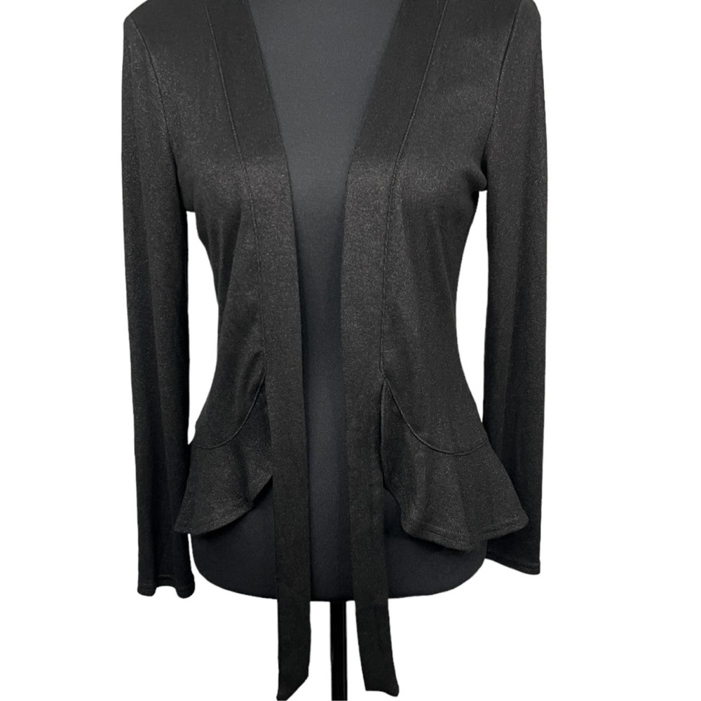 Allegra K Black Tie Front Shimmer Cardigan Size M